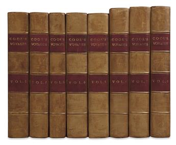 COOK, JAMES. Complete set of the Southern Hemisphere, South Pole, and Pacific Ocean voyages.  9 vols.  1773-77-84